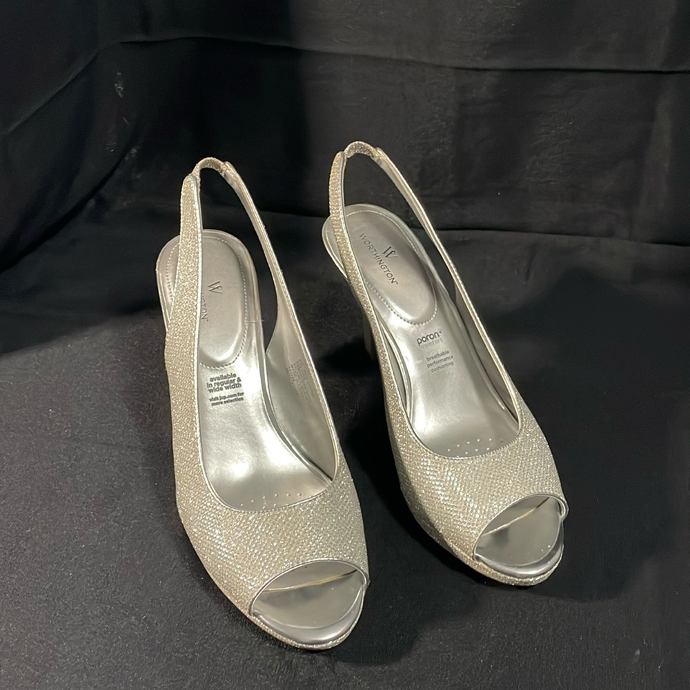 Worthington Women’s Dayne Peep Toe Silver Stiletto Heel